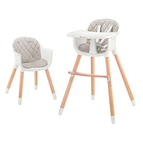 Kinderkraft Trona Bebé 2 en 1 SIENNA, Silla Infantil, Bandeja Desmontable, Gris