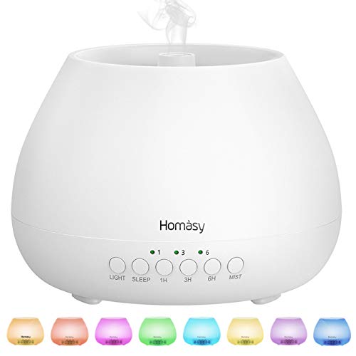 Homasy 500ml Difusor de Aromas, Difusor Aromaterapia con Luz Nocturna de 8 Colores, 21dB...