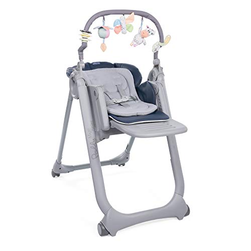 Chicco Polly Magic Relax - Trona/hamaca compacta con barra de juegos, 4 ruedas, color azul...