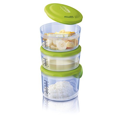 Chicco Easy Meal - Pack de tres recipientes porta papilla encajables entre ellos, 180ml y...