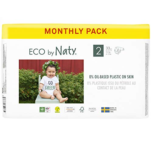 Eco by Naty Pañales, Tamaño 2, 132 unidades, 3-6 kg, suministro para UN MES, Pañal...