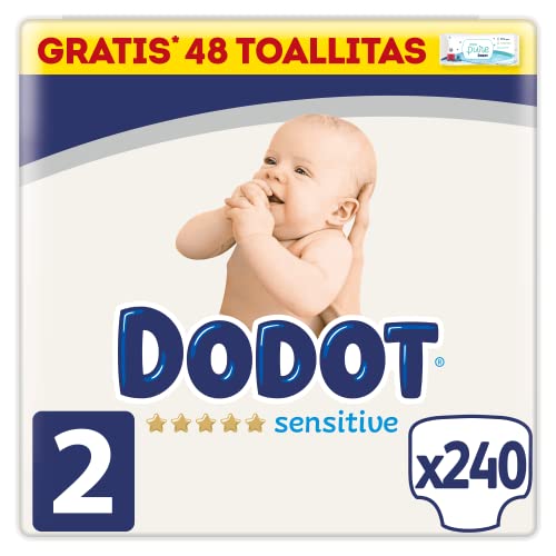 Dodot Pañales Bebé Sensitive Talla 2 (4-8 kg), 240 Pañales, Óptima Protección de la...