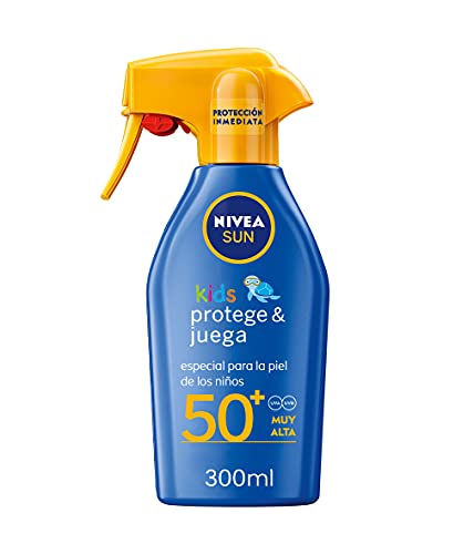 NIVEA SUN Spray Solar Niños Protege & Juega FP50+ (1 x 300 ml), pistola spray solar...