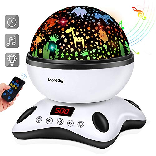 Moredig Lámpara Proyector Estrellas, 360° Rotación Músic Lampara con Temporizador led...