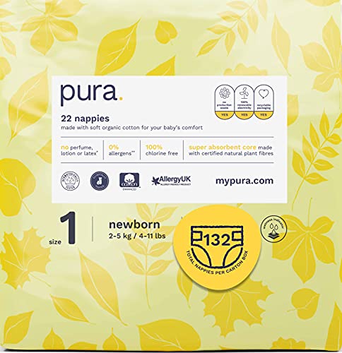 Pura N1 - Pañales para Bebé Ecológicos Talla 1 (Recién nacido 2-5 kg/4-11 lbs), 6...