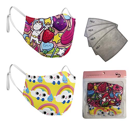 ARF Pack de 2 Mascarillas Reutilizable de Algodon para niños de 6 a 12 años con 4...