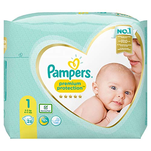 Pampers Pañales para bebé, tamaño 1 (2 – 5 kg), protección prémium, 26 unidades,...