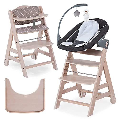 Hauck Beta Plus Newborn Set Deluxe - Trona evolutiva madera con cojín y bandeja - Trona...